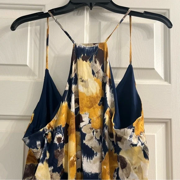 Nicole Miller Strapless Dress with Blue and Gold Floral Pattern - Picture 5 of 7